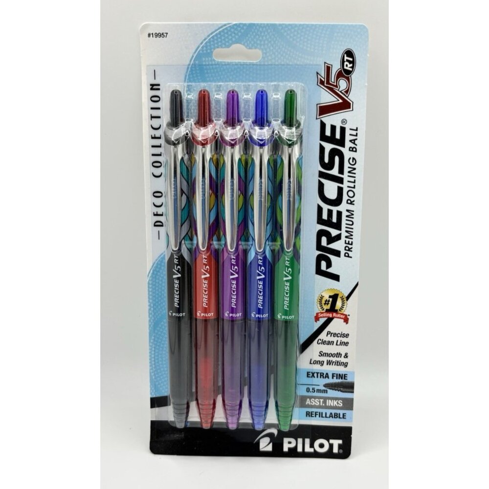 Pilot Precise V5 Pens Deco Collection RT Refillable & Retractable Rolling Ball P